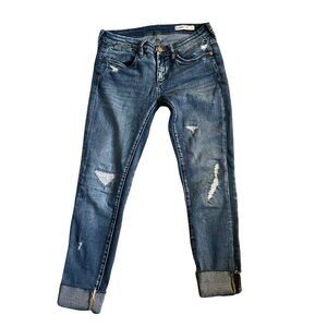 Blank NYC Intro Skinny Jeans Distressed Raw Hem Cuffed Med Wash Denim Size 25/2